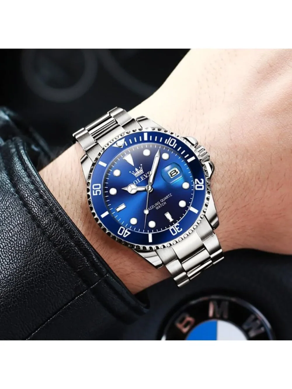 Luxury Men's Dress Watch - Big Face Stainless Steel Analog Quartz Timepiece